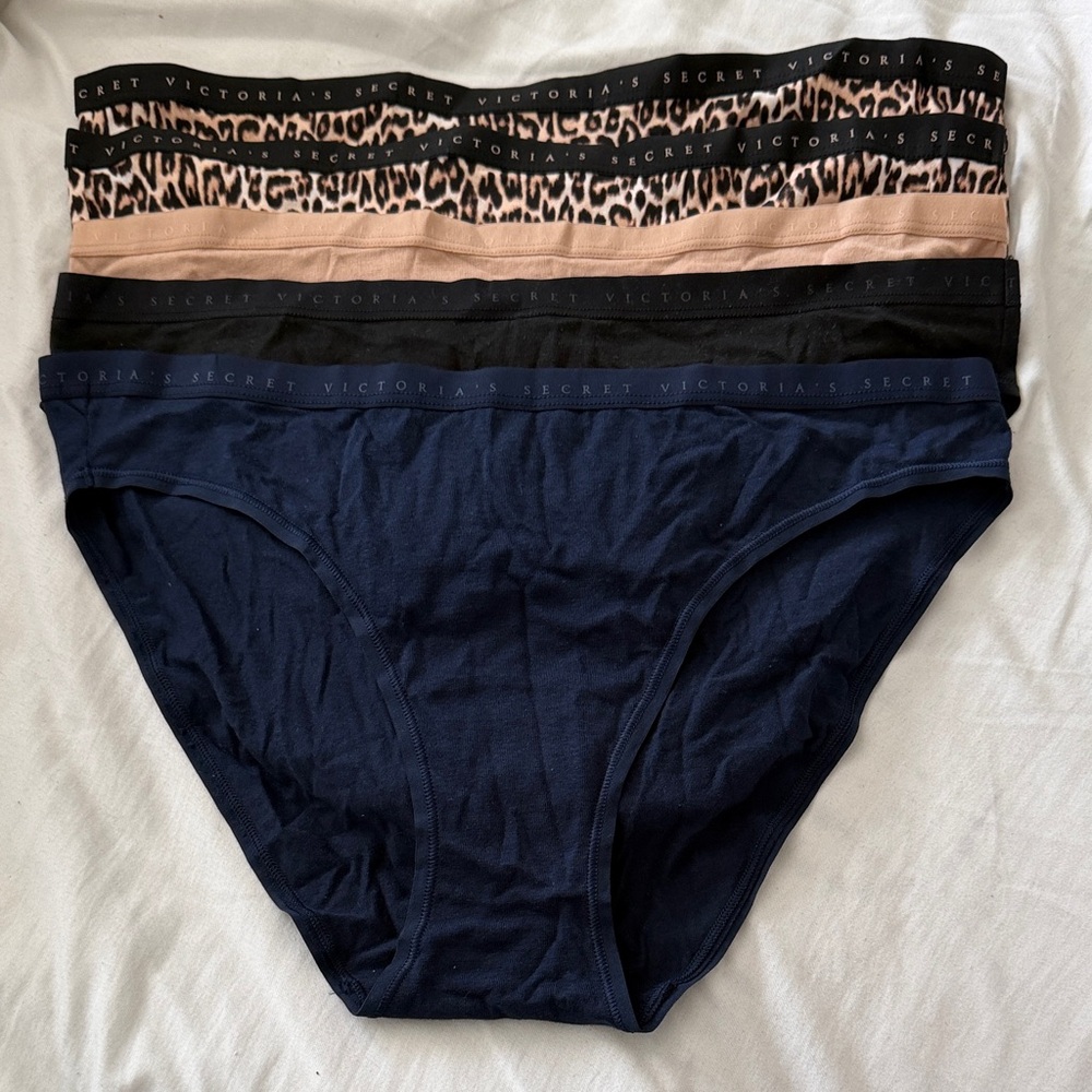 Victoria's Secret Panties Bundle of 5 - Leopard, Black, Tan, and Navy
